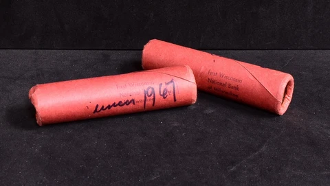 Pair of 1967 Lincoln Cent Unc Bank Wrapped Roll - 100 Total Coins Cover