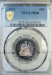 1871 SEATED LIBERTY QUARTER, 25C, PROOF, PCGS PR58 - Picture 1 of 4
