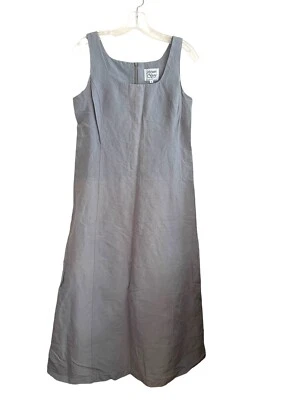 Vintage Margaret O’Leary Sleeveless Midi Dress Size Small Linen Silk Gray Blue - Image 1 of 4