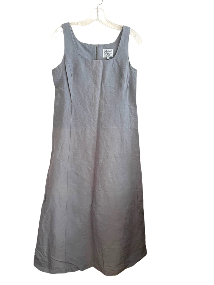 Vestido midi vintage Margaret O’Leary sin mangas talla pequeña lino seda gris azul Foto 1 de 4