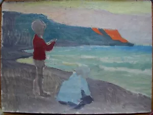Ukrainian Soviet USSR Oil Painting figure child dreams seascape sketch - Picture 1 of 5