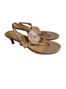 Jack Rogers Buff Nude Georgica Leather Kitten Sandal Women Size 8.5 Boho - Picture 1 of 9
