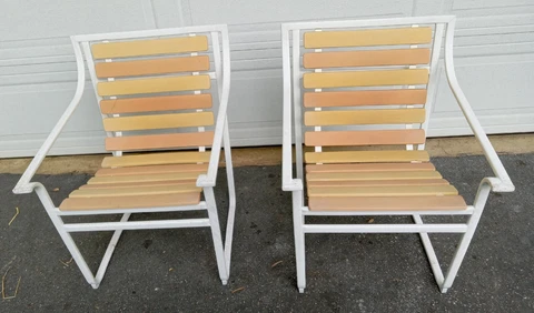 Vintage 60s MCM Mid Century Pair of Samsonite "Sunset" Metal Frame Patio Chairs Cover