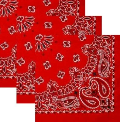 Lot 3 New 22" Red Paisley Bandanas Handkerchiefs Scarves 100% Cotton Made In USA - Image 1 of 3