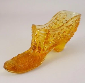 Boyd Amber Daisy & Button Glass Shoe Slipper Trinket Dish Unmarked - Picture 1 of 5