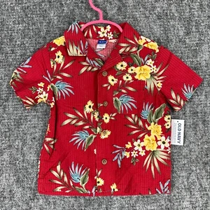 Old Navy Shirt Boys Baby 18-24M Red Hawaiian Camp Floral Short Sleeve NWT - Picture 1 of 8
