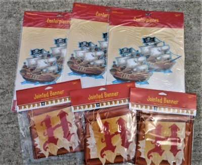 Juego de pancartas de feliz cumpleaños pirata (3 piezas) y centros de mesa (3 piezas) decoración de fiesta Foto 1 de 4