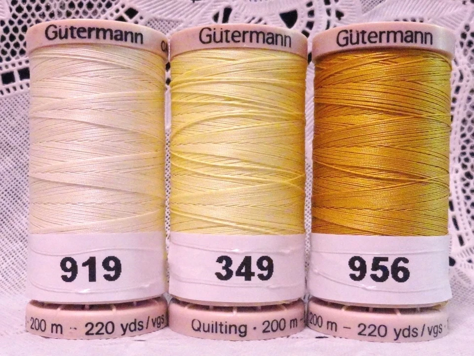 3 Yellow GUTERMANN 100% cotton hand thread for Quilting 220 yard Spools - Image 1 of 1