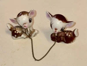 Juego de 2 piezas de estatuillas vintage de ciervos cervatillos bebés con cadena Japón años 1950-60 - Imagen 1 de 9