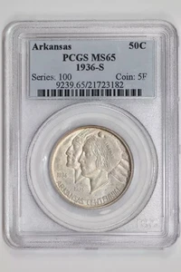 1936-S ARKANSAS COMMEMORATIVE HALF DOLLAR PCGS MS65 - Picture 1 of 2