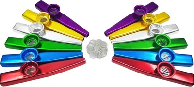 12 piezas Kazoos de metal con 20 piezas flauta Kazoo verde, rojo, plateado, púrpura  Foto 1 de 4