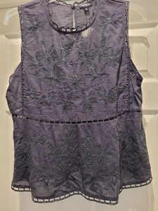LUCKY BRAND BOHEMIAN LACE CUTOUT SLEEVELESS TOP VTG BLUE WOMENS L - Picture 1 of 3