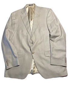 Hart Schaffer Marx 46L Blazer Beige Patter 2 Button Single Vent Made In America - Picture 1 of 11