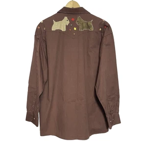 Panhandle Slim Mens L Pearl Snap Western Cowboy Shirt Brown Dog Embroidered - Picture 1 of 13