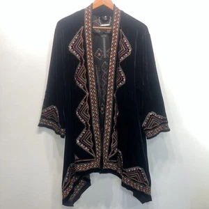 Paparazzi Long Black Velour Kimono Floral Embroidered Detail Boho Aztec Sz M/L - Picture 1 of 8