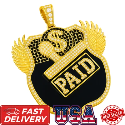 ✨ Colgante con insignia de dinero en efectivo pagado 💵 Grande circonita helada negro y tono dorado 14k brillante Foto 1 de 4