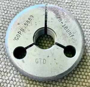 GREENFIELD GTD 5/8-18 UNF 3A THREAD RING GAGE .625 .6250 GO ONLY P.D. = .5889 - Picture 1 of 2