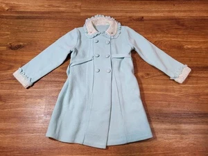 Vintage Blue Acrylic Fancy Jacket Ruffle Collar Dress Coat Size 4T - Picture 1 of 6