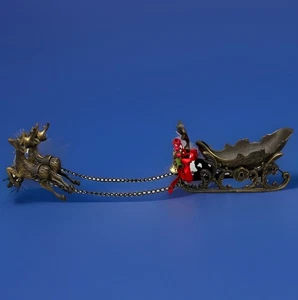 MESSING VINTAGE SCHLITTEN UND 2 KETTENRENTIERE WEIHNACHTSDEKO TAIWAN - Bild 1 von 16