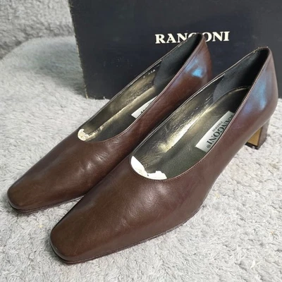 VTG Rangoni Firenze Womens Square Toe Brown Italian Leather Heels Shoes 8S NEW - Image 1 of 4
