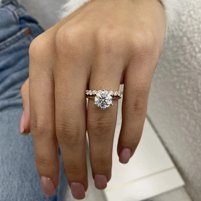 Diamond Ring Band Set VS1 F IGI Certified 2.7 CT Round Lab created 14K Rose Gold - Image 1 of 4