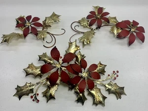 Juego de 3 flores de pascua navideñas tono latón interior hogar interior - Imagen 1 de 6