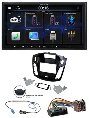 Alpine Bluetooth 2DIN MP3 DAB USB Autoradio für Ford Focus 2014-2018 schwarz - Bild 1 von 4