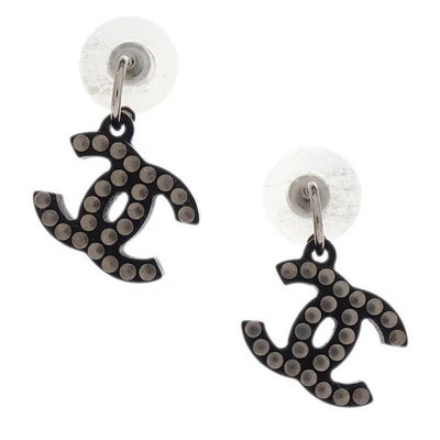 Chanel Piercing Dangle Earrings Silver Black 05P 154375 - Image 1 of 4