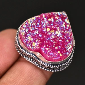 Pink Titanium Druzy Gemstone Handmade Fashion Jewelry Vintage Ring 5.25" SR 1338 - Picture 1 of 7