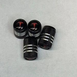 Tesla 4Pcs Black Aluminum Wheel/Tire Valve Stem Cap Car Truck Air Dust Caps - Picture 1 of 2