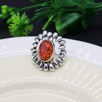 Anillo ámbar báltico anillo enchapado en plata 925 hecho a mano joyería boho vintage”8 Foto 1 de 4