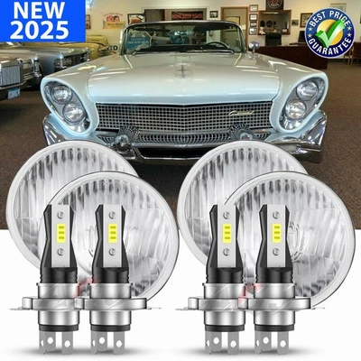 2 Pair 5-3/4" 5.75" GLASS LED Headlights Hi/Lo For Lincoln Continental 1958-1979 - Image 1 of 4