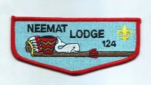 Brand New Rare "Neemat Lodge 124 Flap Red Border OA Boy Scouts Patch" Mint Cond - Picture 1 of 2