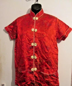 RED JAPANESE ORIENTAL SILKY BLOUSE SIZE 10/ 12 WOULD BE GREAT FOR FANCY/HEN DO - Picture 1 of 1