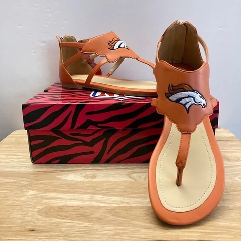 DENVER BRONCOS Cuce Shoes NFL Official Gladiator Strap Sandals (Women's Size 10) Cover