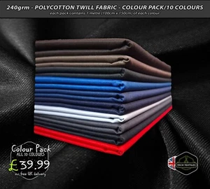 240grm/8oz* - PREMIUM QUALITÄT POLYCOTTON TWILL STOFF - 12 FARBEN - 155cm breit - Bild 1 von 2