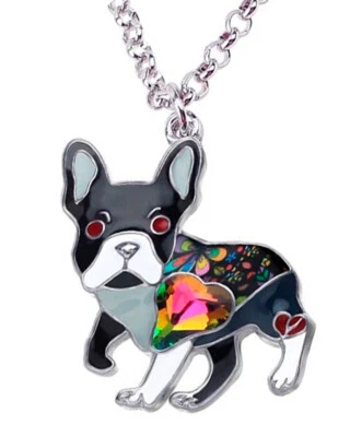 Schmuck Hund Französische Bulldogge Halskette mit buntem, emailliertem Anhänger - Bild 1 von 3