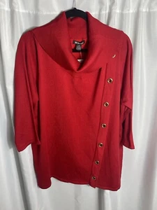 ByDesign Women’s Plus Size 3XL Red Button-Accent Ribbed Cowl Neck Sweater NWT - Picture 1 of 8