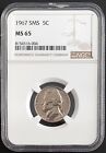 1967 SMS Jefferson Nickel certified MS 65 by NGC!