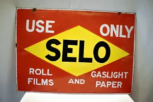 Vintage Selo Roll Films Sign Board Porcelain Enamel Double Sided Gaslight Paper" - Picture 1 of 5