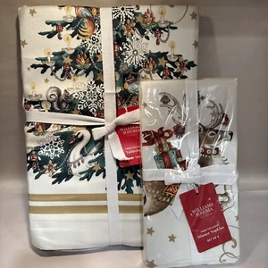 Williams Sonoma NIGHT BEFORE CHRISTMAS Tablecloth 70” x 108” & 4 Napkins NWT - Picture 1 of 6