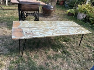 1700s Repurposed primitive antique door coffee table hairpin turn legs Display - Picture 1 of 8