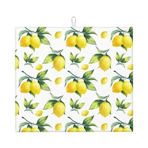 Yellow Lemon Green Leaves Dish Drying Mat For Kitchen Counter Microfiber Abso... - Picture 1 of 7