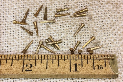 3/8” old Cobblers Shoe Solid BRASS NAILS 25 Tacks 3/32” round headed vintage Cover