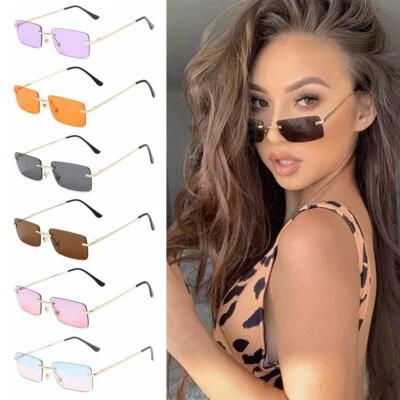 Gradient Glasses Rectangle Rimless Women Vintage Sunglasses Sun Glasses - image 1 of 4