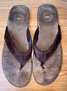 UGG SEASIDE CHESTNUT Sandals 1020073 MEN LEATHER Thong, Size 15 - Picture 1 of 6
