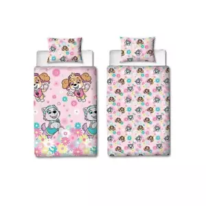 Paw Patrol Single Duvet Cover Set Flowers Pink Children's Reversible Bedding - Picture 1 of 8