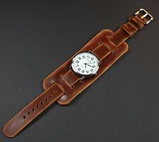 Distressed Leather watch band, Military retro Brown strap, cuff pad, 18mm - 24mm