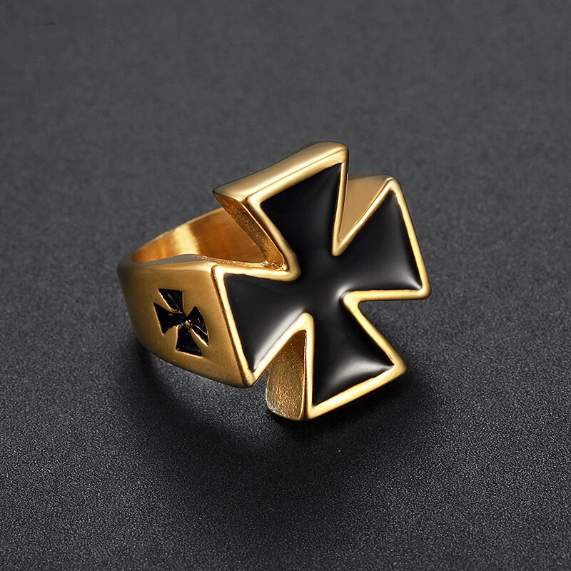 Anéis transversais masculinos de aço inoxidável anel de noivado esmaltado conforto - Imagem 1 de 4