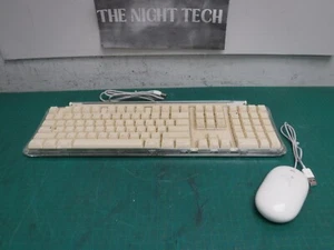Apple Pro Keyboard M7803 USB Wired Clear/ Stained White w/ Apple A1152 Mouse - Picture 1 of 12